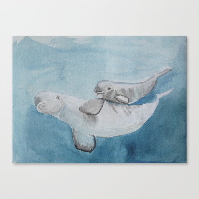 Beluga whale, mom and baby beluga illustration Canvas Print