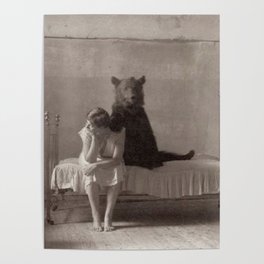 The Bear that came for Dinner black and white photograph Poster