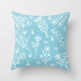 Teal with white flowers Throw Pillow