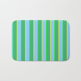 [ Thumbnail: Lime, Light Sky Blue, Yellow, and Sea Green Colored Lines Pattern Bath Mat ]