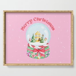 Retro Inspired Pink Christmas Snow Globe Serving Tray