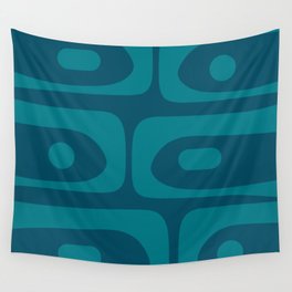 Mid Century Modern Piquet Abstract Pattern Blue Teal Wall Tapestry