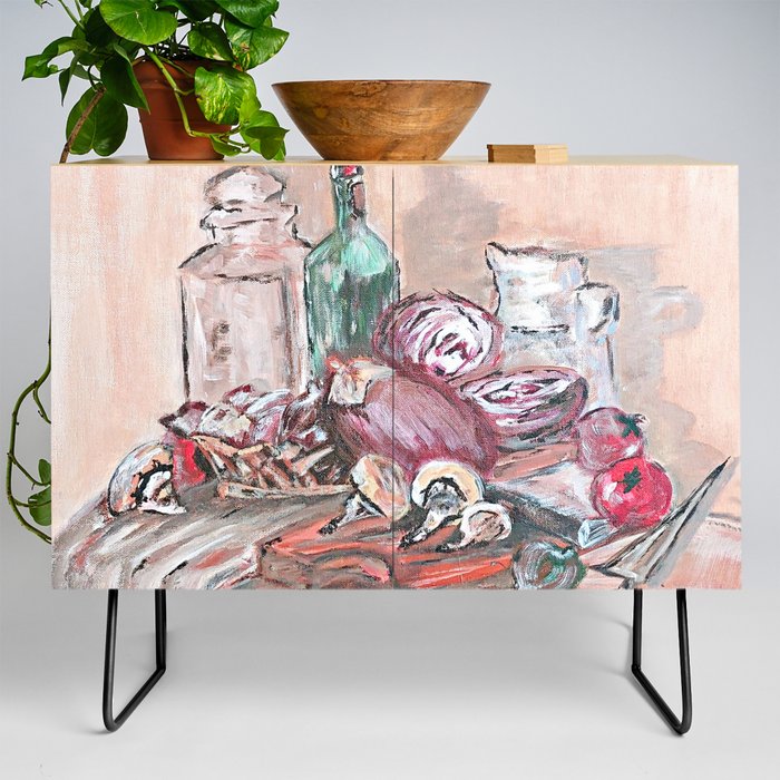 Chopping Vegetables Abstract Painting Credenza