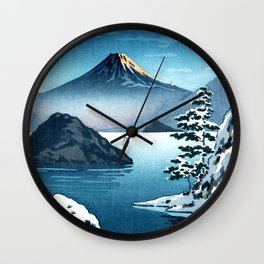 Fuji from Mitsuhama-mito in Snow by Tsuchiya Koitsu Wall Clock | Mountfuji, Japanesenature, Winter, Fuji, Nature, Painting, Turquoise, Blue, Shin Hanga, Japaneseart 