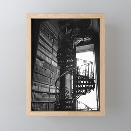 Stairs Trinity College Library Spiral Iron Wrought Staircase, Dublin, Ireland black and white photography Framed Mini Art Print