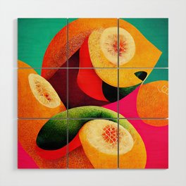 Citrus Twist - Abstract Minimalist Digital Retro Poster Art Wood Wall Art