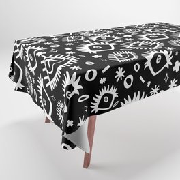 Black and White Trippy Doodle Eye Pattern Tablecloth