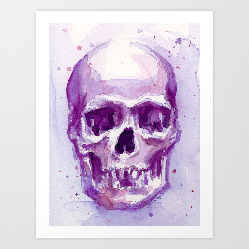Skull Watercolor Purple Pink Skulls Art Print By Olechka Society6