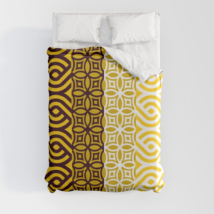 Yellow Plaits Pattern on Black and White Duvet Cover