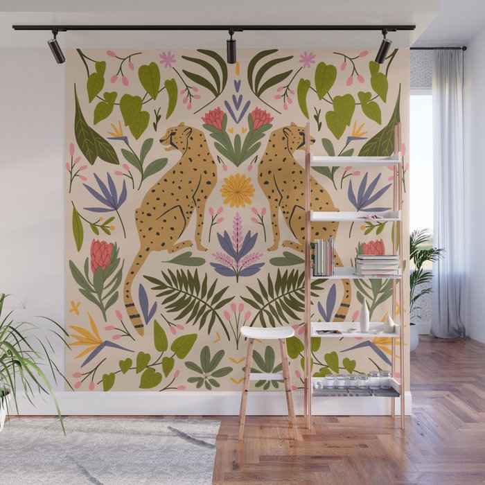 Modern colorful folk style cheetah print  Wall Mural