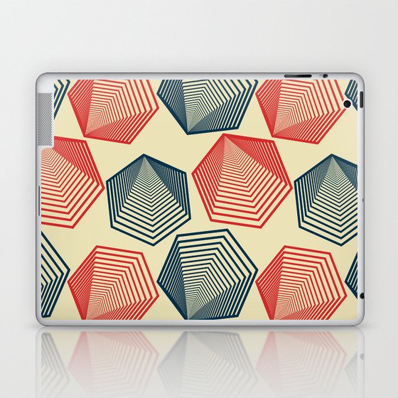 Mid-Century Modern Hexagonal Shapes Pattern - Red and Blue Laptop & iPad Skin