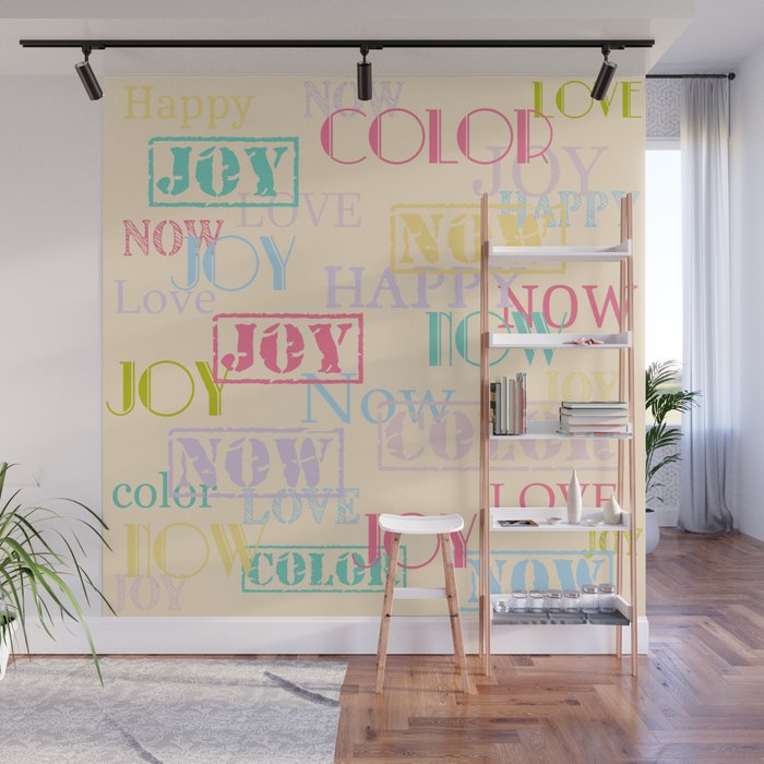 Enjoy The Colors - Colorful typography modern abstract pattern on creamy pastel color background Wall Mural