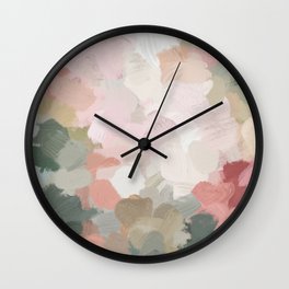 Forest Green Fuchsia Blush Pink Abstract Flower Spring Painting Art Wall Clock