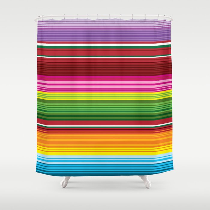 Mexican Blanket Rainbow Striped Shower Curtain By Nikkiwhite Mexican Blanket Rainbow Striped Shower Curtain