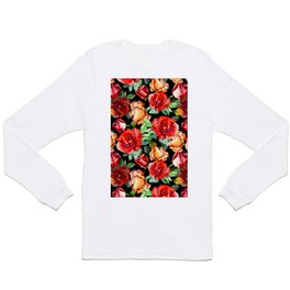 Hand painted black red watercolor roses floral Long Sleeve T-shirt