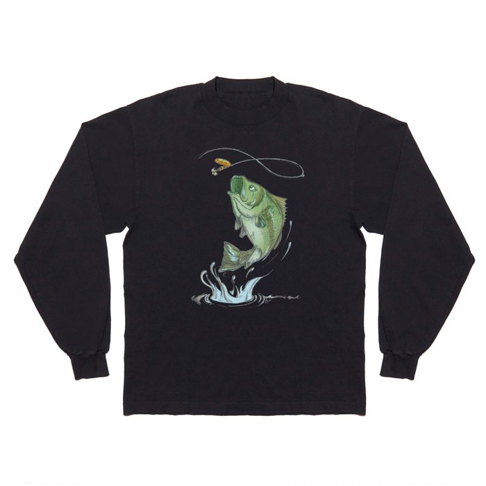 Largemouth Bass Jumping Out Of Water At Night // Spinner lure // Splashing  Water // Fish On! Long Sleeve T Shirt by Craig Reese Design
