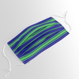 [ Thumbnail: Dark Blue and Lime Green Colored Stripes/Lines Pattern Face Mask ]