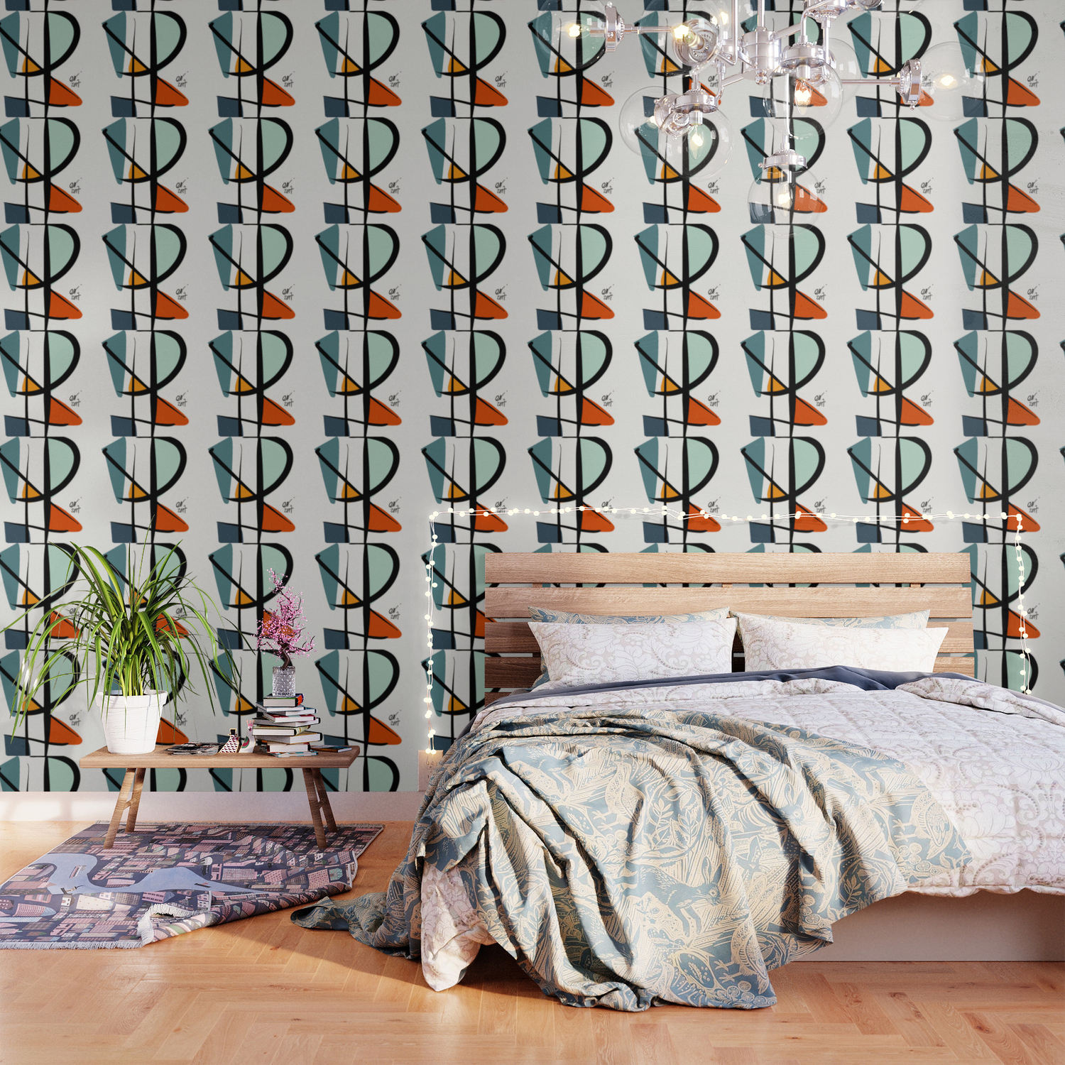Abstract Minimal Lyrical Expressionism Art Blue Orange Wallpaper