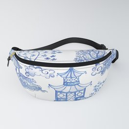 Pagoda Leopards Fanny Pack | Pagoda, Blueandwhite, Danikaherrick, Mural, Clouds, Bluewillow, Scenic, Largescale, Chinoiserie, Leopard 