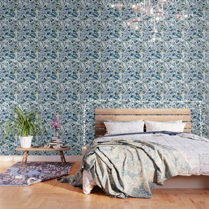 Blue vintage chinoiserie flora Wallpaper