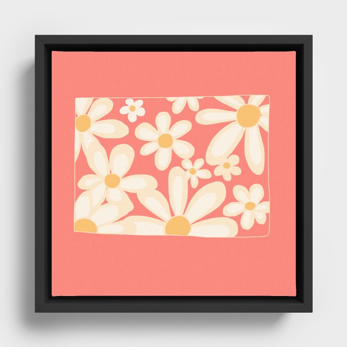 FlowerPower - Pink Colourful Retro Minimalistic Art Design Pattern Framed Canvas