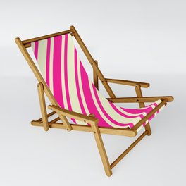 [ Thumbnail: Light Yellow & Deep Pink Colored Lines Pattern Sling Chair ]