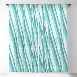[ Thumbnail: Teal, Turquoise, and Light Cyan Colored Stripes Pattern Sheer Curtain ]