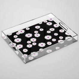 Daisies Blossoms Flower Design white black pink Acrylic Tray