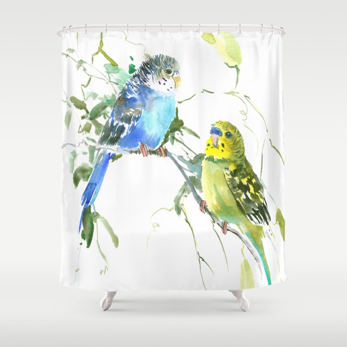 Parakeets, budgies pet bird home decor Shower Curtain