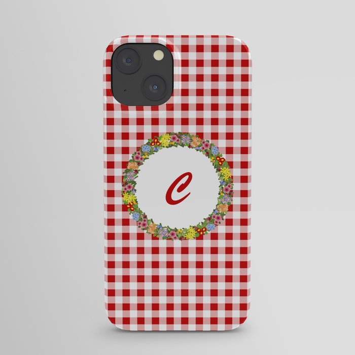 Floral Monogram - red C iPhone Case