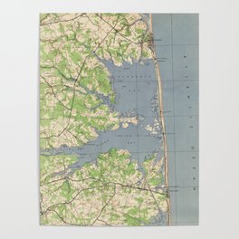 Vintage Rehoboth & Bethany Beach DE Map (1944) Poster