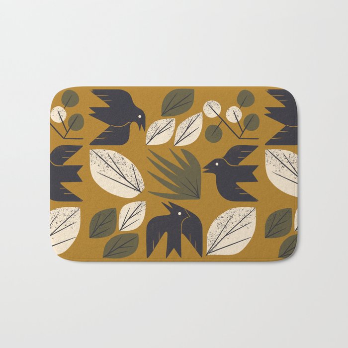 Birds and Leaves Grid Bath Mat