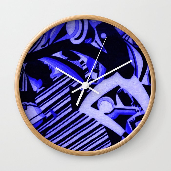 Stepping Out, Harlem '27 African American Harlem Renaissance Masterpice in blue jazz age portrait painting by Weinold Reiss Wall Clock
