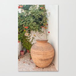 Greek Street Still Live | Terra Flower Pot | Greenery and Culture | Travel Photography on the Cycladic Islands Canvas Print