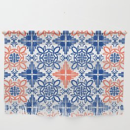 Cheerful retro Modern Kitchen Tile Pattern Red and Navy Blue Wall Hanging