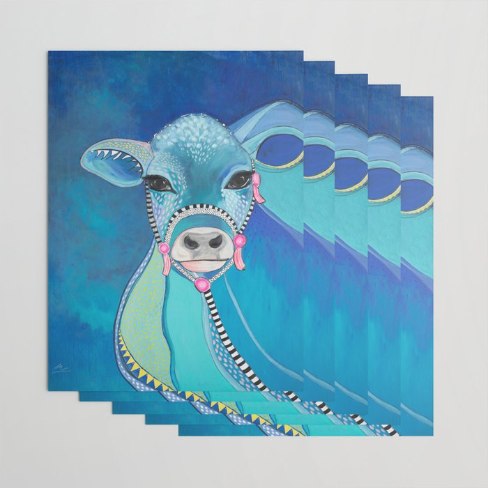 Blue Cow MilkShake Wrapping Paper by Emily Reid Art