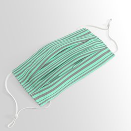 [ Thumbnail: Grey and Aquamarine Colored Striped/Lined Pattern Face Mask ]