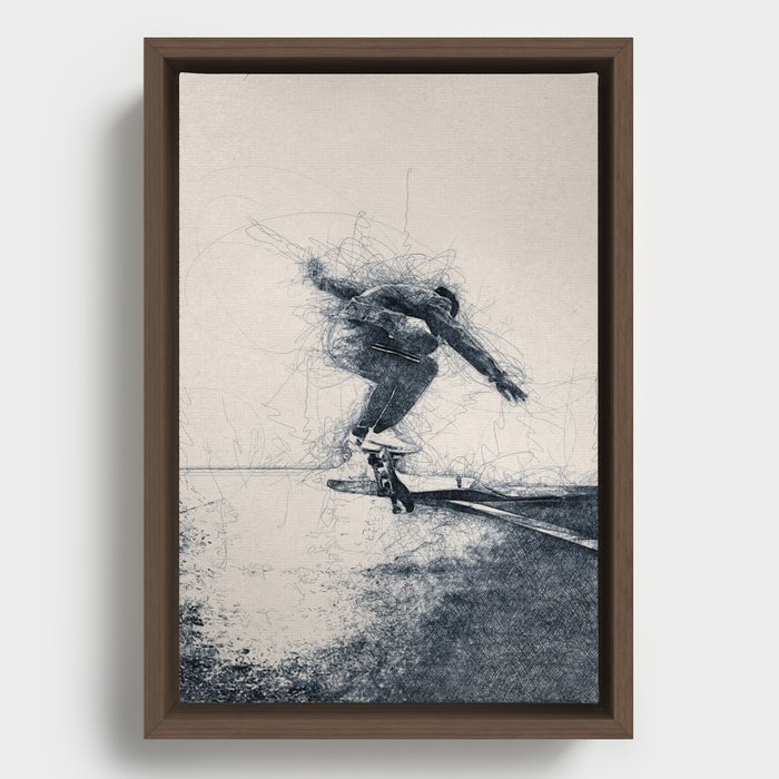 Skateboarding flip - Sketch Art Framed Canvas