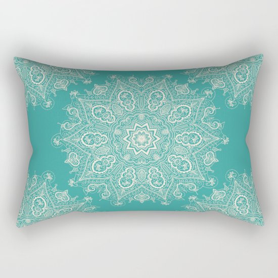 Teal and Lace Mandala Rectangular Pillow