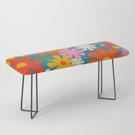 Colorful Retro Flowers and Stripes Pattern Mix Bench