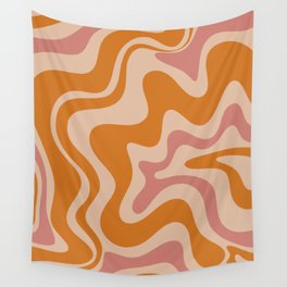 Liquid Swirl Abstract in Late Summer Orange and Pink Wall Tapestry