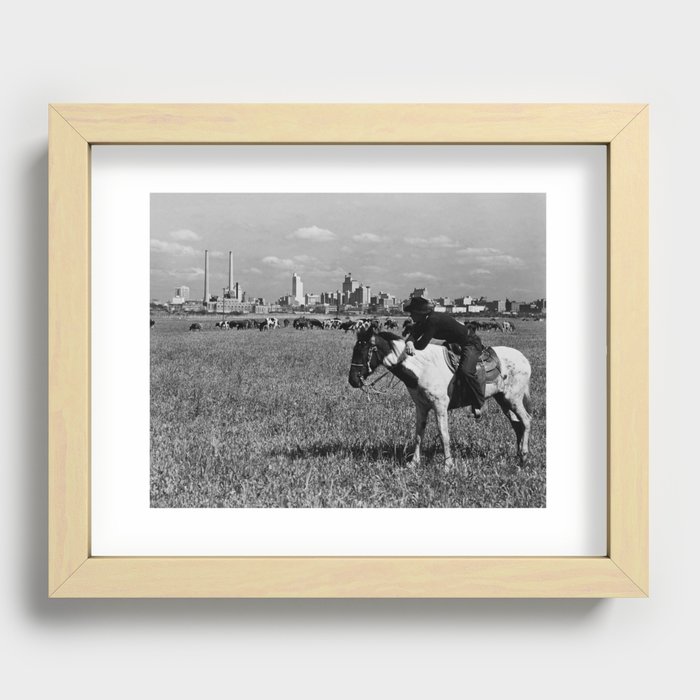 Cowboy Watching Over A Herd Of Cattle - Dallas Texas 1945 Recessed Framed Print