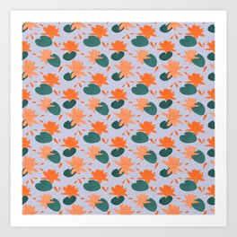 Water Lilies Orange Pattern Art Print
