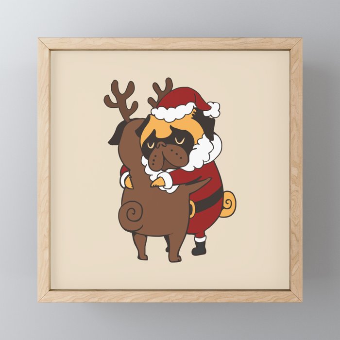 Pug Hugs Christmas Framed Mini Art Print
