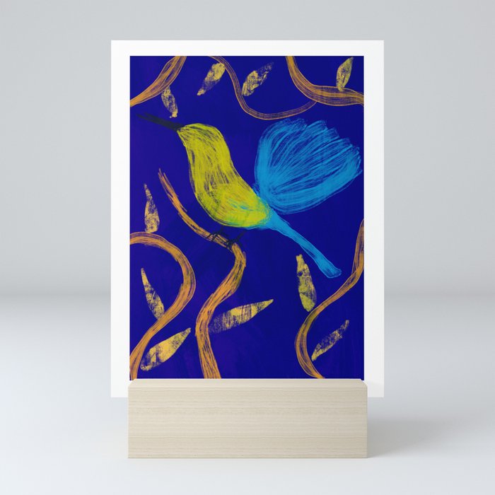 Yellow blue bird Mini Art Print