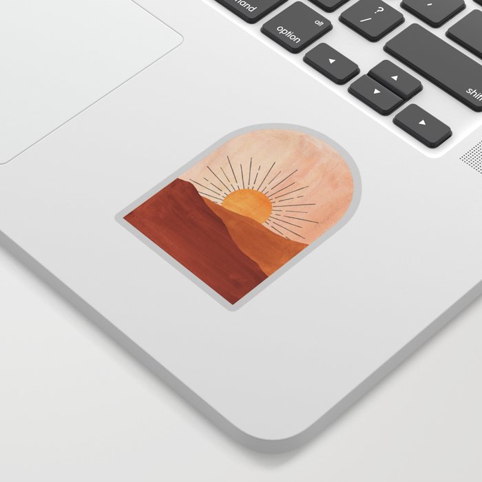 Abstract terracotta landscape, sun and desert, sunrise #1 Sticker