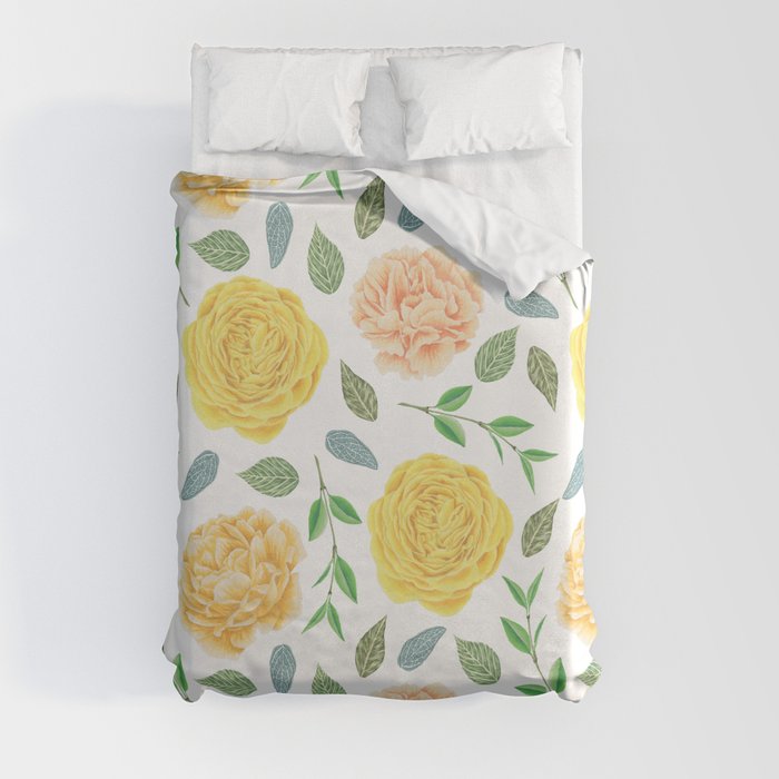 Hand painted yellow coral watercolor modern floral Duvet Cover