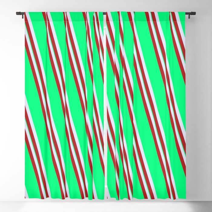 Lavender, Red & Green Colored Striped Pattern Blackout Curtain