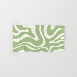 Modern Liquid Swirl Abstract Pattern in Light Sage Green and Cream Hand & Bath Towel