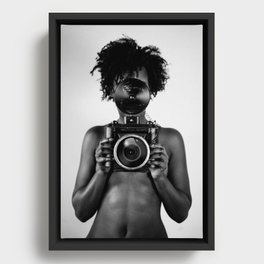 Woman with the camera | photography | black and white | Fine art | Poster | Black woman | Sexy Framed Canvas